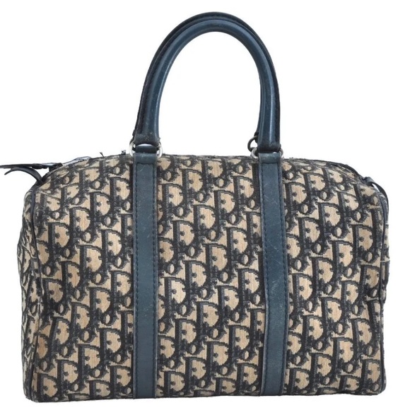 Dior Handbags - Authentic Christian Dior Trotter Hand Boston Bag Purse Canvas Leather Blue J9550